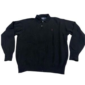 Polo by Ralph Lauren 100% Lambswool Men's Black Sweater Collar Sz XL
